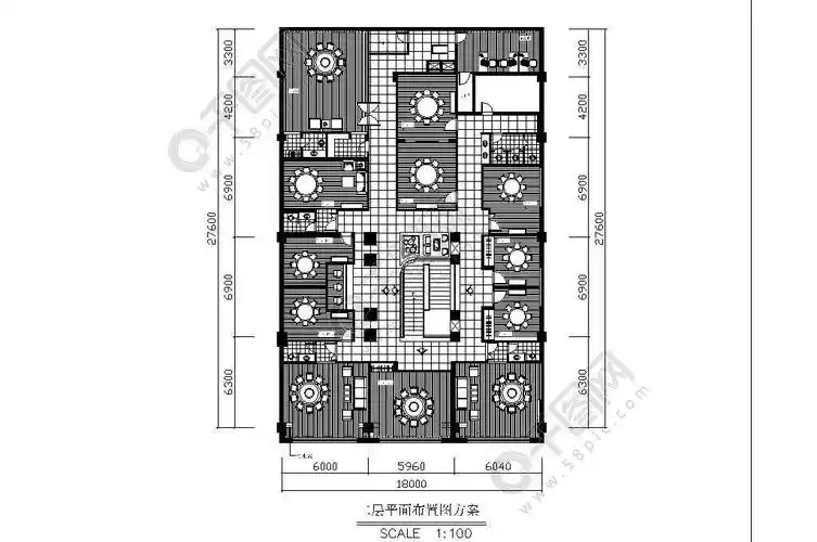 新中式中餐厅室内设计平面图