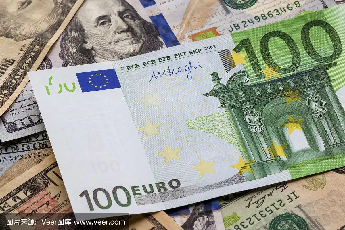 100欧元新纸币上彩色抽象背景的美国国家货币,美元钞票.