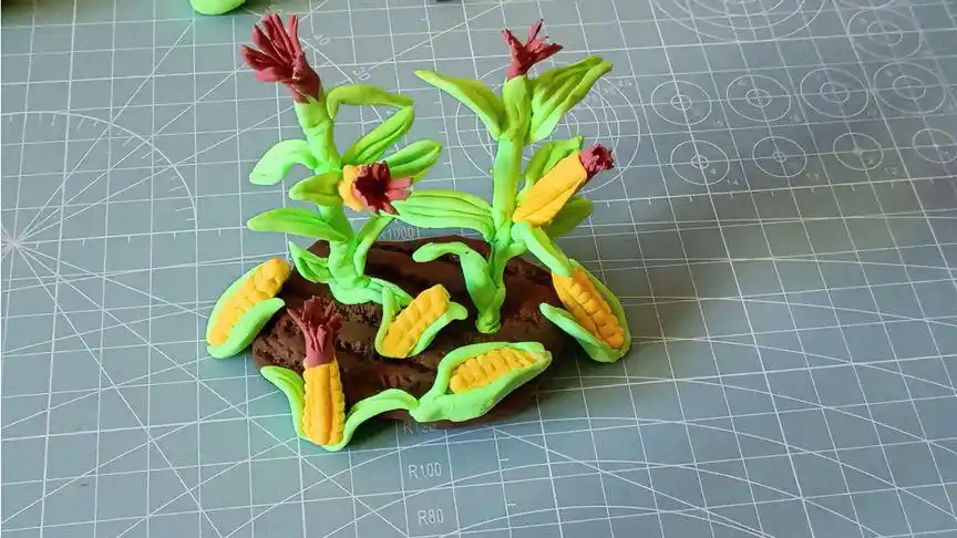 秋天收玉米啦,用黏土捏一块玉米地(儿童超轻粘土做法手工教程)-母婴