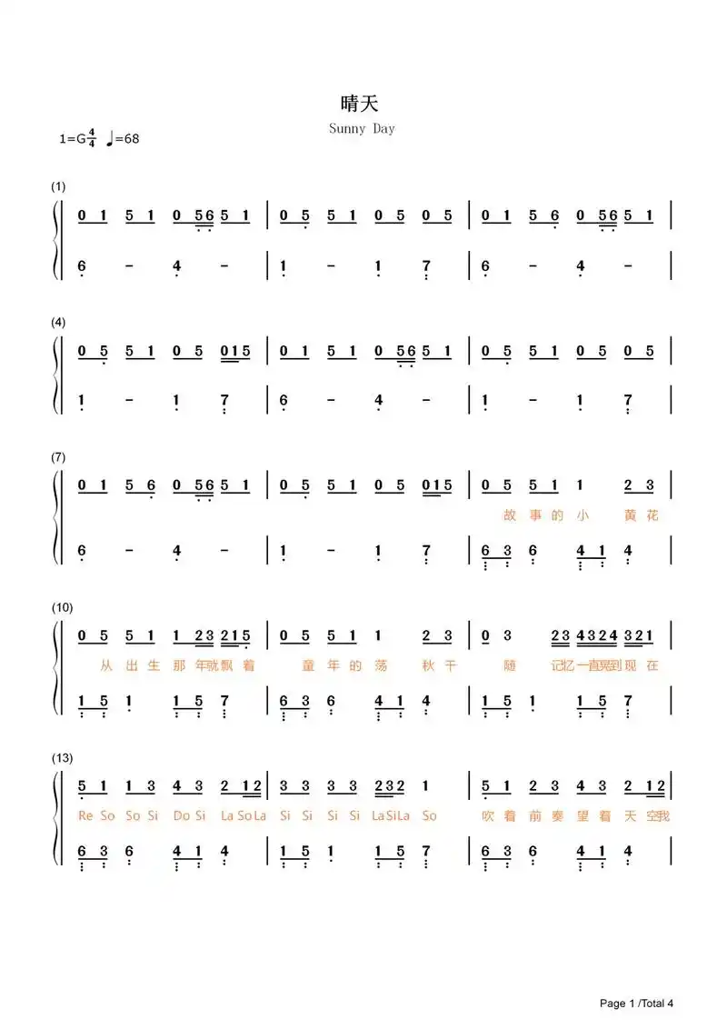 钢琴初学者也能弹的晴天简谱版本来了,我想这首歌 - 抖音