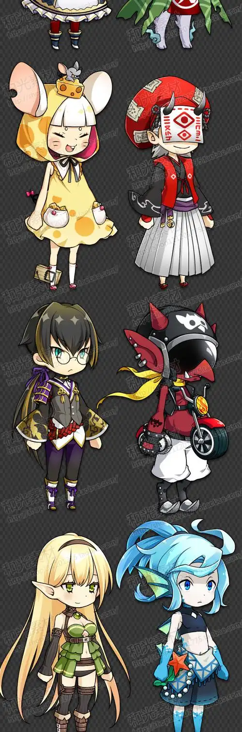 游戏原画资源日式可爱q版三头身人物立绘免抠透明底png角色设定淘宝网