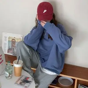 韩版ins雾霾蓝色宽松圆领休闲卫衣女百搭显瘦慵懒风套头长袖上衣