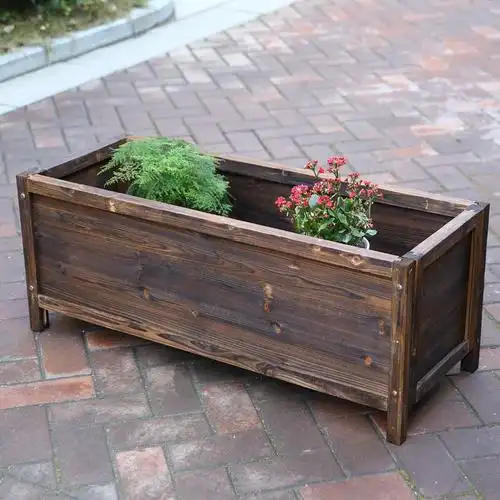 炭化木防腐木长方形木花盆长方盆草花桶户外园艺花槽花箱