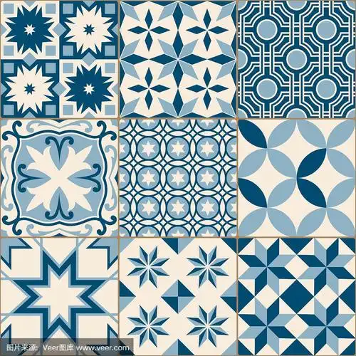 砖地,蓝色,四方连续纹样,瓷器,镶嵌图案