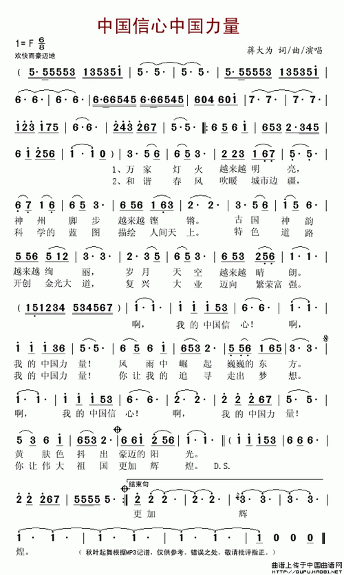 中国信心中国力量 歌谱简谱网