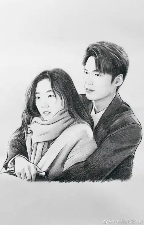 约画#漫画##黑白##素描##画画##情侣头像#.