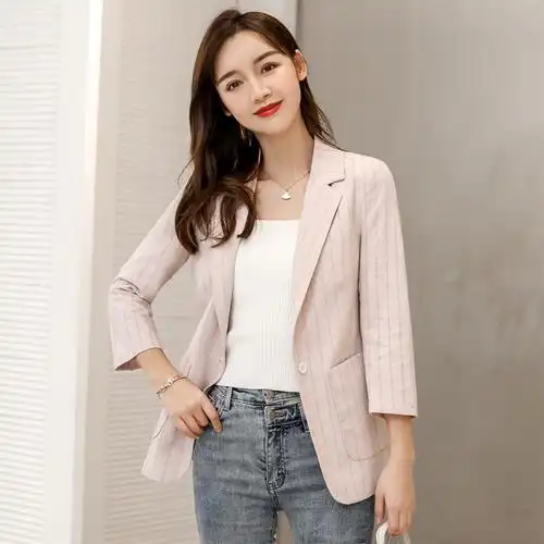 女装大码西服休闲七分新款女士西装小西棉麻西装