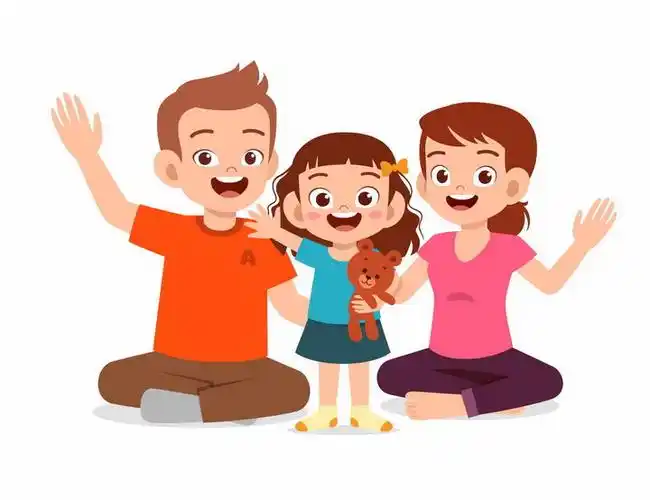 盘坐在地上的卡通爸爸妈妈和女儿温馨的一家人一家三口png图片免抠