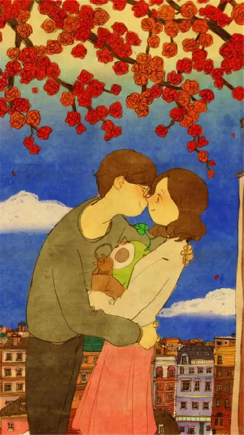 2018手机壁纸情侣图片全屏卡通 我爱着你比想象中_卡通皮肤_八掌柜