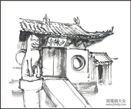 水墨少林寺的绘画步骤简笔画教案-简笔画大全
