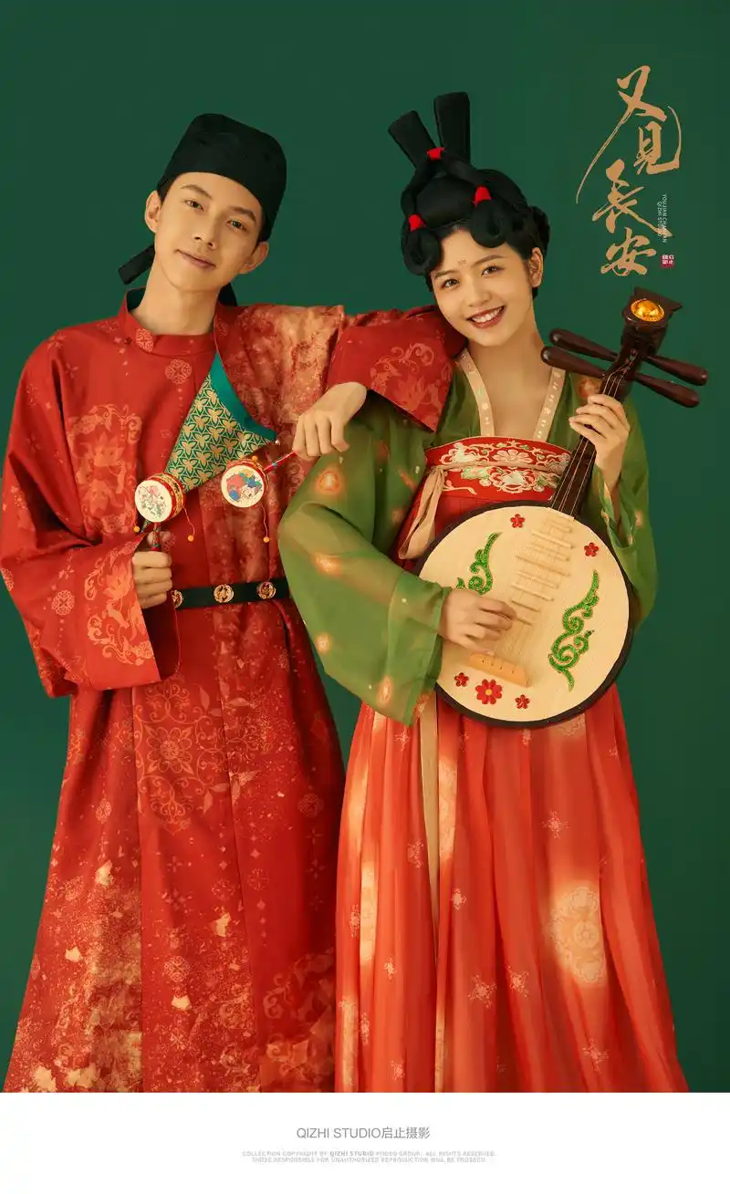 合肥红绿撞色唐制汉服婚纱照,带你梦回盛唐婚嫁