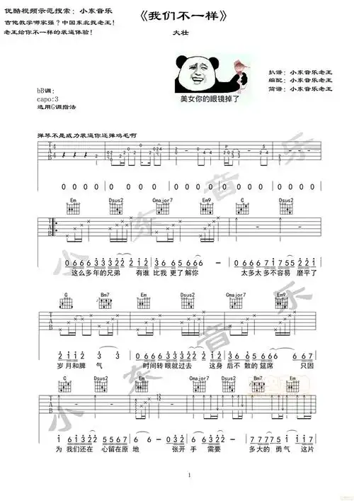 我们不一样吉他谱大壮大壮图片谱完整版吉他图片谱3张