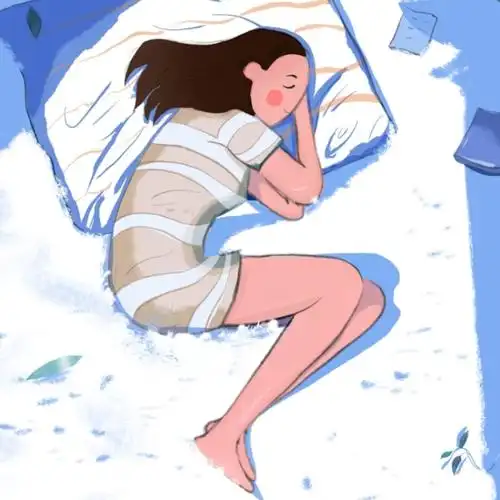 蓝白清新唯美房间女孩睡觉插画手机壁纸