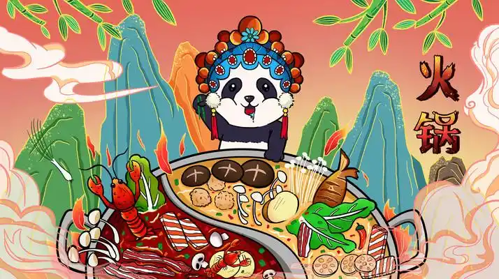 国潮国风中国风火锅美食肌理插画