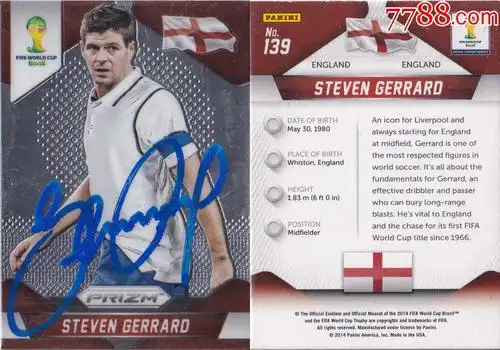 官方正品球星史蒂文杰拉德亲笔签名送礼佳品生日礼物珍藏