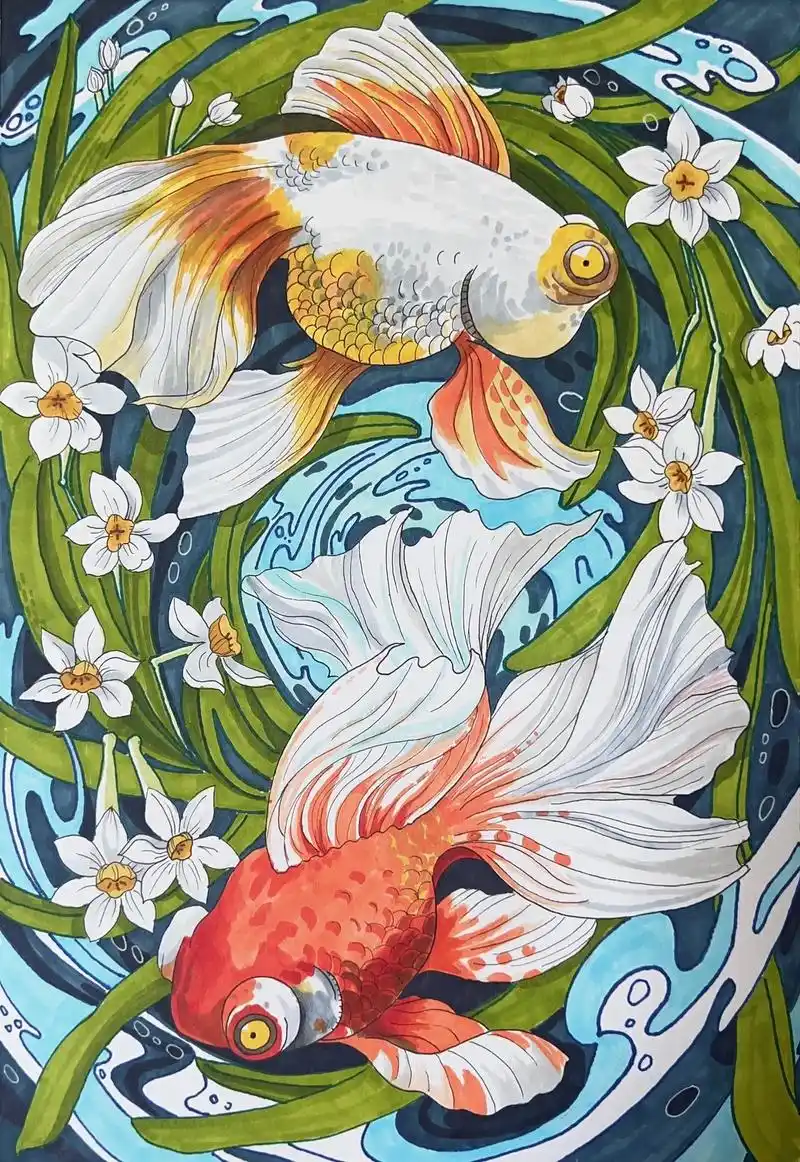 马克笔小金鱼#画画 #画画打卡 #手绘 - 抖音