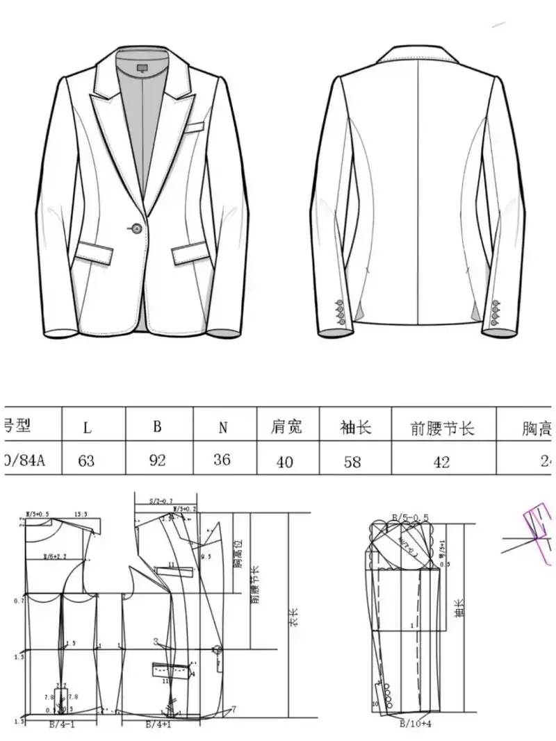 女西服富怡cad结构制图～ 接服装打版(结构图,纸样图,排料图)～ 接