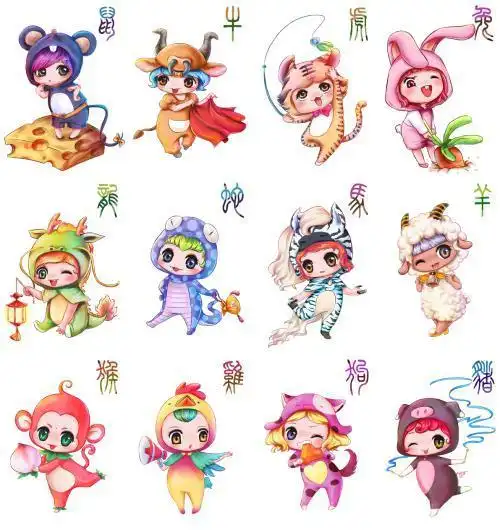 q版简笔画动漫人物十二生肖
