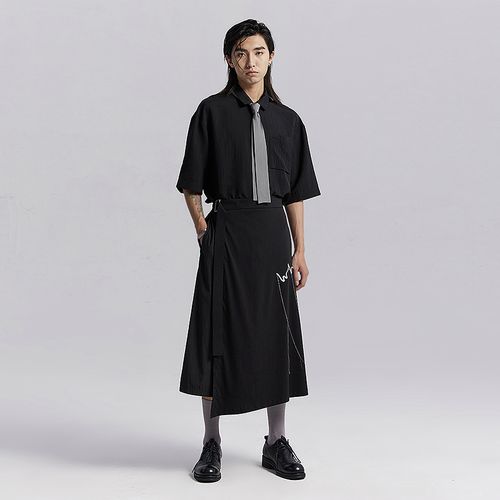 幻象者原创设计暗黑男装山本裙子男潮绣花半身休闲裤