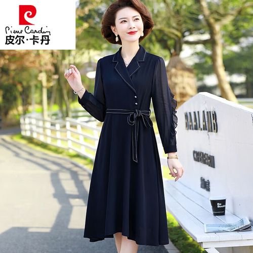 皮尔卡丹品牌高档女装 女士秋装连衣裙新款阔太太洋气高贵40岁50中年