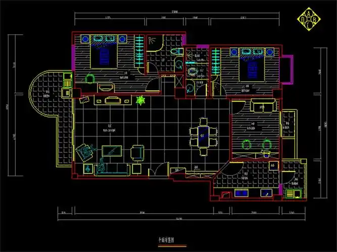 三房户型cad装修图平面设计图下载(图片1.
