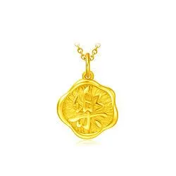 chowtaifook周大福乐字花形吊牌足金黄金吊坠