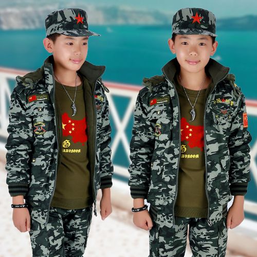 冬装新款儿童迷彩服套装小孩子休闲军装男童女童运动装中大童棉服