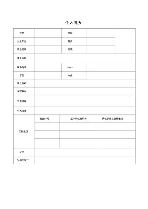 个人求职简历表格空白模板