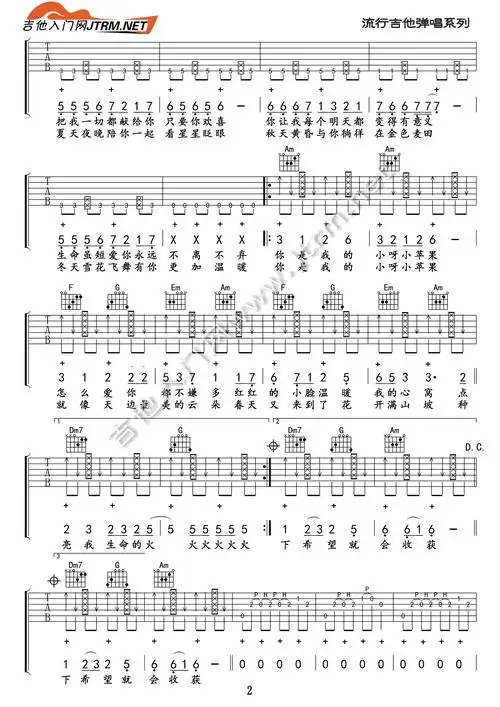 筷子兄弟《小苹果吉他谱》c调_指弹扫弦版