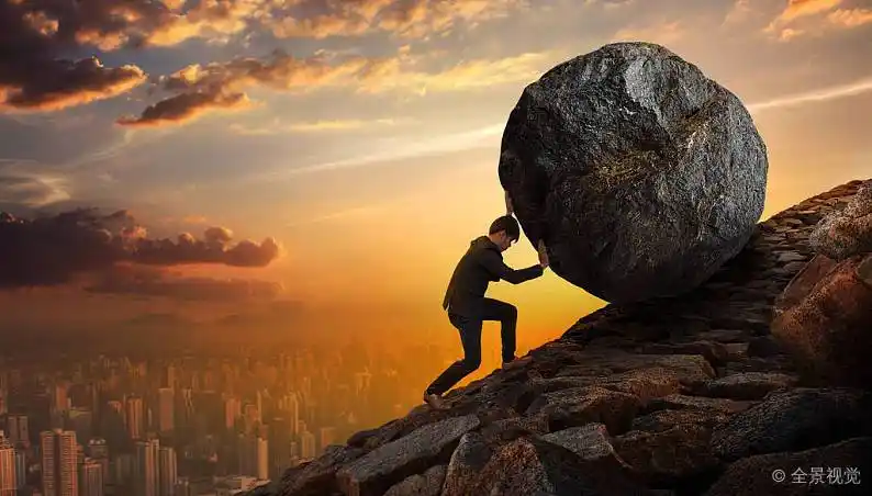 商务_男人_推_大_石头_向上_山_重_问题_概念_高清图片_全景视觉