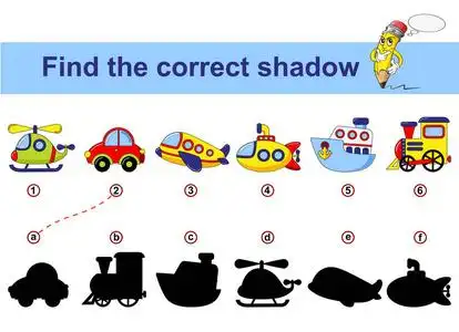飞机影子找到正确的影子.孩子们的教育游戏.卡通交通工具照片