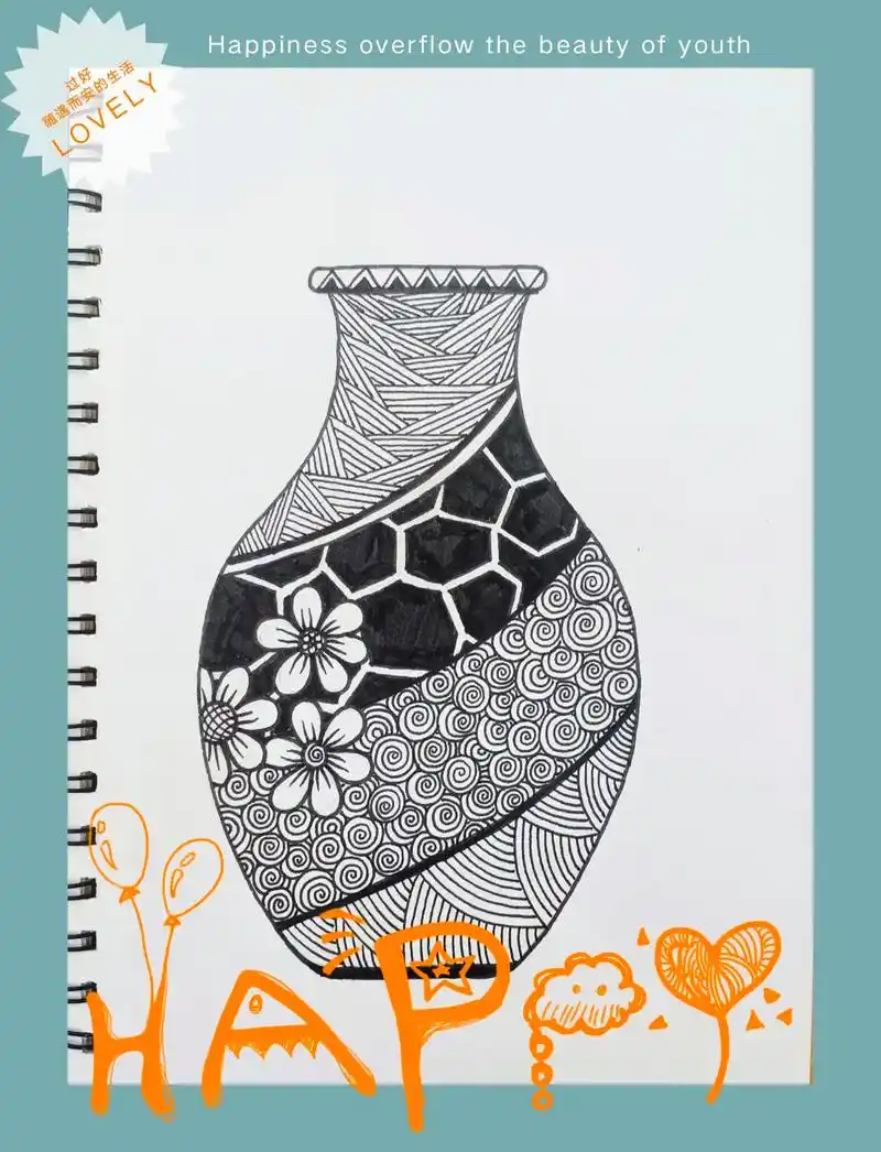 线描创作‖黑白线描画《花瓶》图文版.放假了放假了, 大朋友小 - 抖音