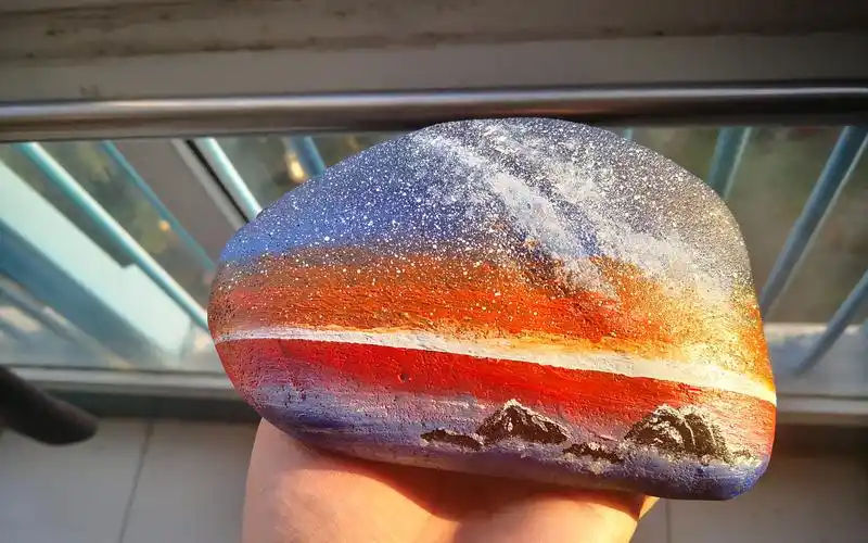 水粉·石头画·海岸星空