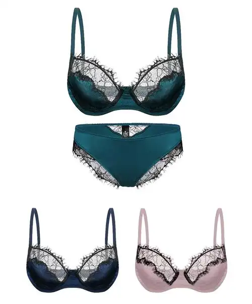 艾舒客真丝内衣套装性感超薄杯文胸透明蕾丝边桑蚕丝女士内衣薄夏