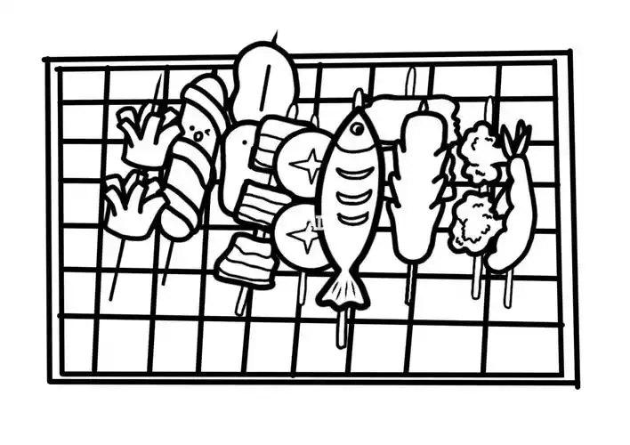 打卡20/100创意儿童画 《烧烤》高清(附线稿)