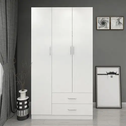 北欧主卧三门大衣柜现代简约组装经济型卧室平开门整体衣橱收纳柜