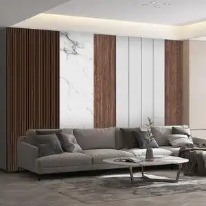 新中式仿木纹格栅电视背景墙壁纸现代轻奢风客厅墙布沙发装饰壁布