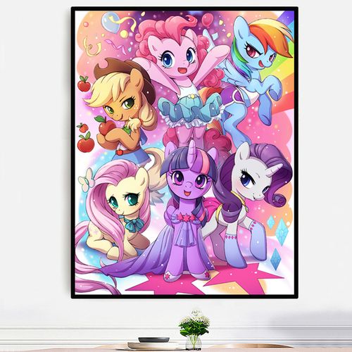 可爱卡通q版小马宝莉钻石画带框小幅点贴十字绣021新款diy钻石绣