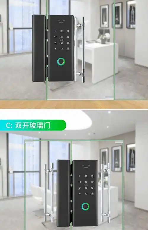 办公室玻璃门指纹锁免开孔双门单门刷卡密码智能电子免布线门禁锁 升