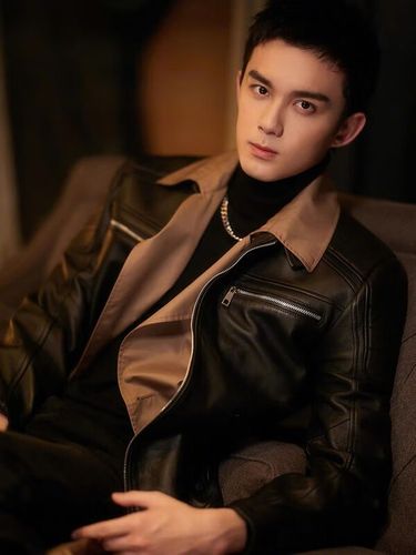 廷斯定制明星吴磊同款秋冬立领修身机车软皮皮夹克痞帅皮衣廓形外套男