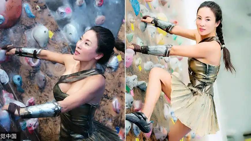 日前,因接受外媒专访的50岁健身女神刘叶琳在晒出一组攀岩的美照.