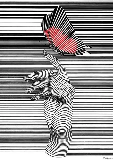 由艺术家nesterformentera绘制的黑白3d线条作品