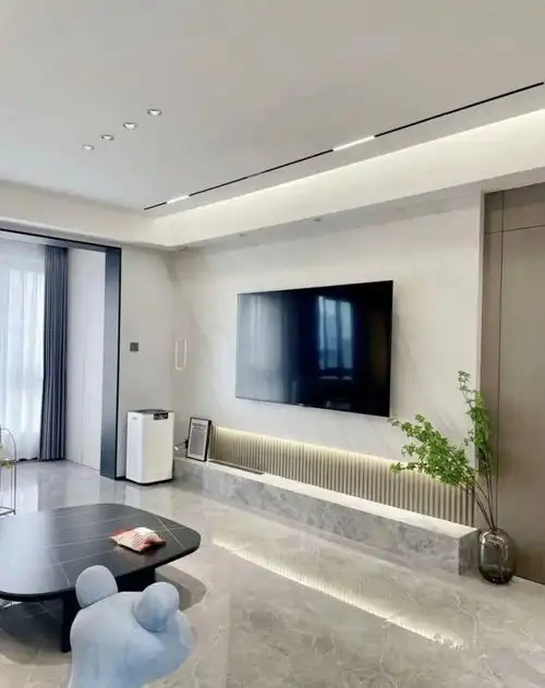 悬空背景墙客厅装修现代轻奢简约风格