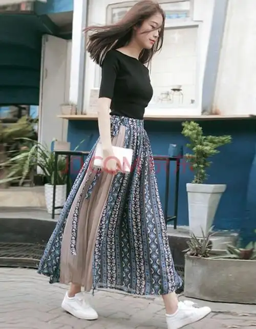 高档品质 碎花半身裙女夏季中长款拼接长裙波西米亚雪纺沙滩裙 花色 s