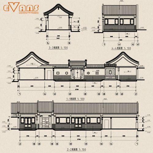 3240平米三进大四合院中式北方传统混凝土结构民居面宽72m进深45m