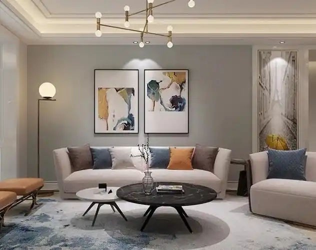 天花板布置的吊顶非常简单,造型独特的吸顶灯,                    感