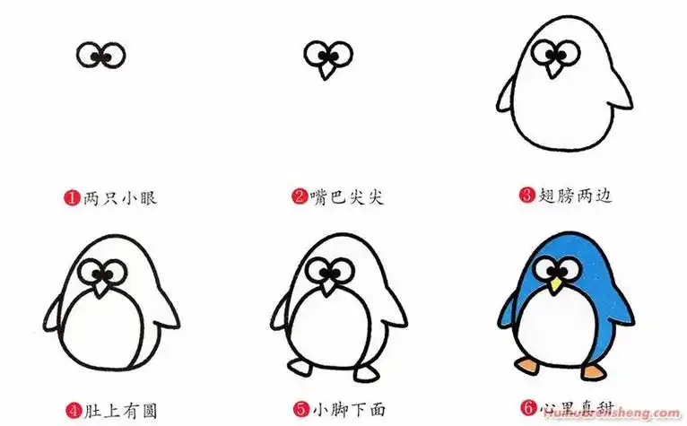 简笔画企鹅分步骤详解彩色企鹅简笔画法