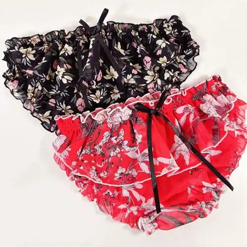 男士 可穿公子花美男美臀荷叶裙边情侣男体女款 微透雪纺纱女士内裤