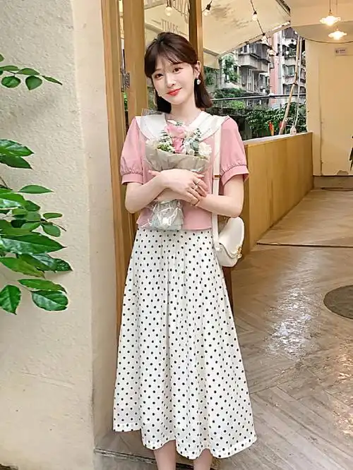 夏天不露腿78巨巨遮胯显瘦的波点半身裙