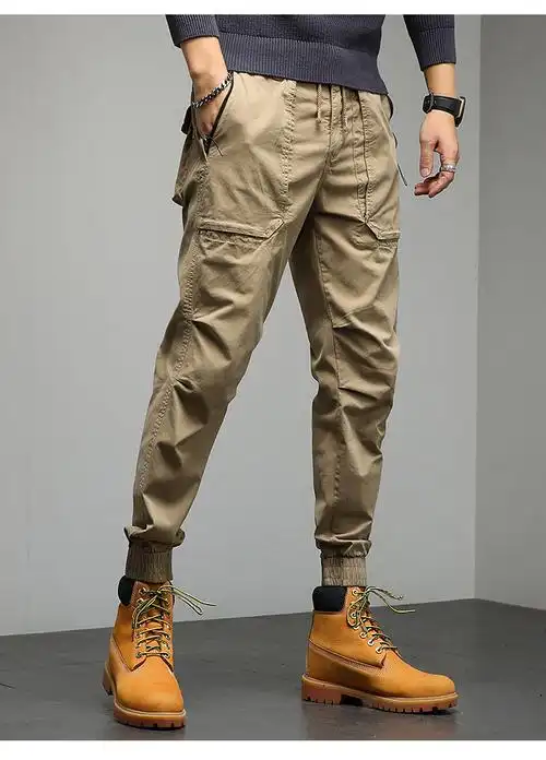 休闲裤男款夏季新品工装裤潮牌纯色束脚修身青少年服装长裤哈伦裤